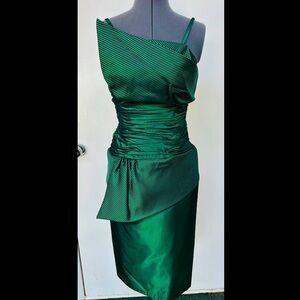 VINTAGE 1980s ALYCE DESIGNS PROM SEMI FORMAL DRESS ANGULAR RUCHED PEPLUM 8 10